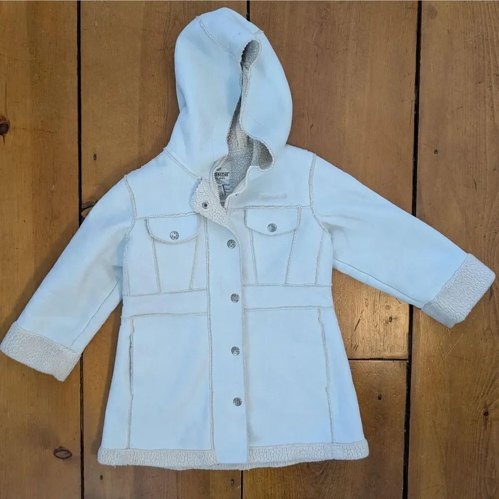 OshKosh B'gosh Coat Kids 5-6 Light Blue Hooded Sherpa Lined Full Zip Warm Winter